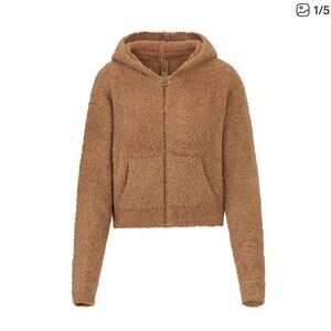 Skims Cozy Teddy Zip-Up Hooded Jacket in Camel size S/M